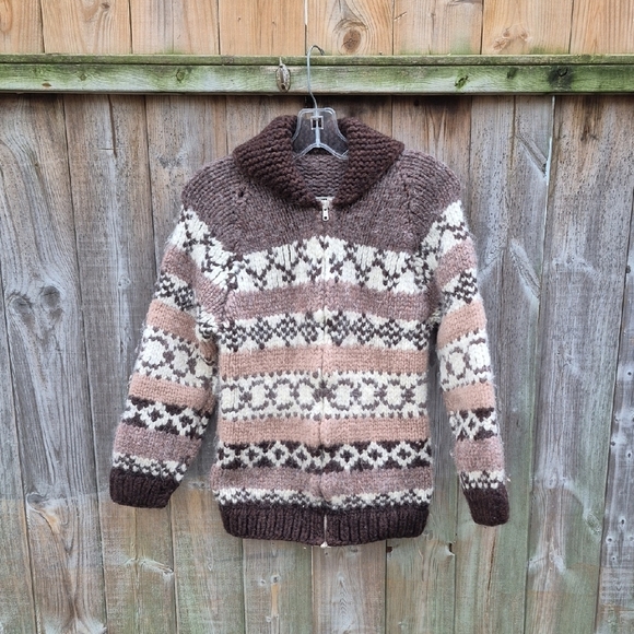 Vintage Sweaters - Vintage Cowichan Cardigan Sweater Thick Warm Wool